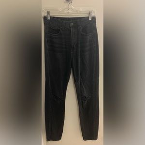 AMERICAN EAGLE Highest Rise Mom Ripped Jeans in black